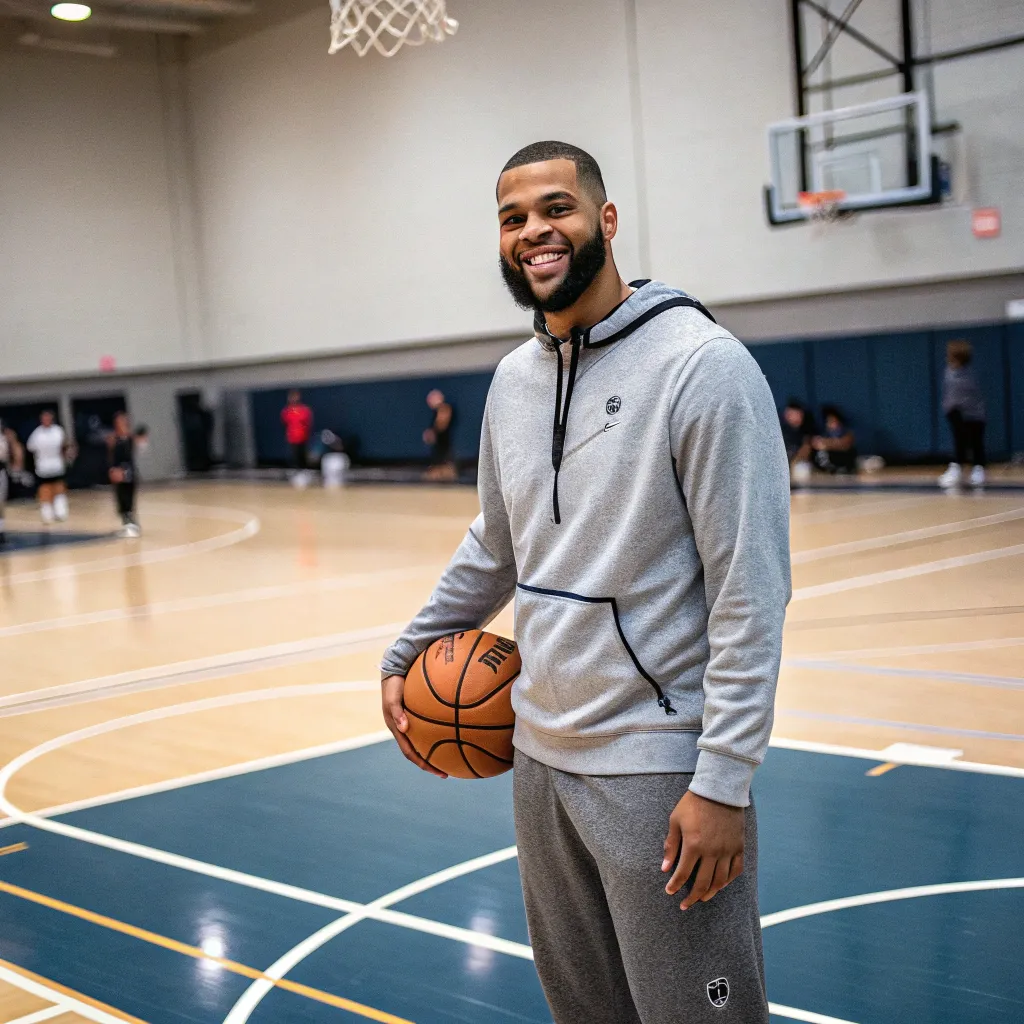 Johnathan Mitchell smiling in a basketball court